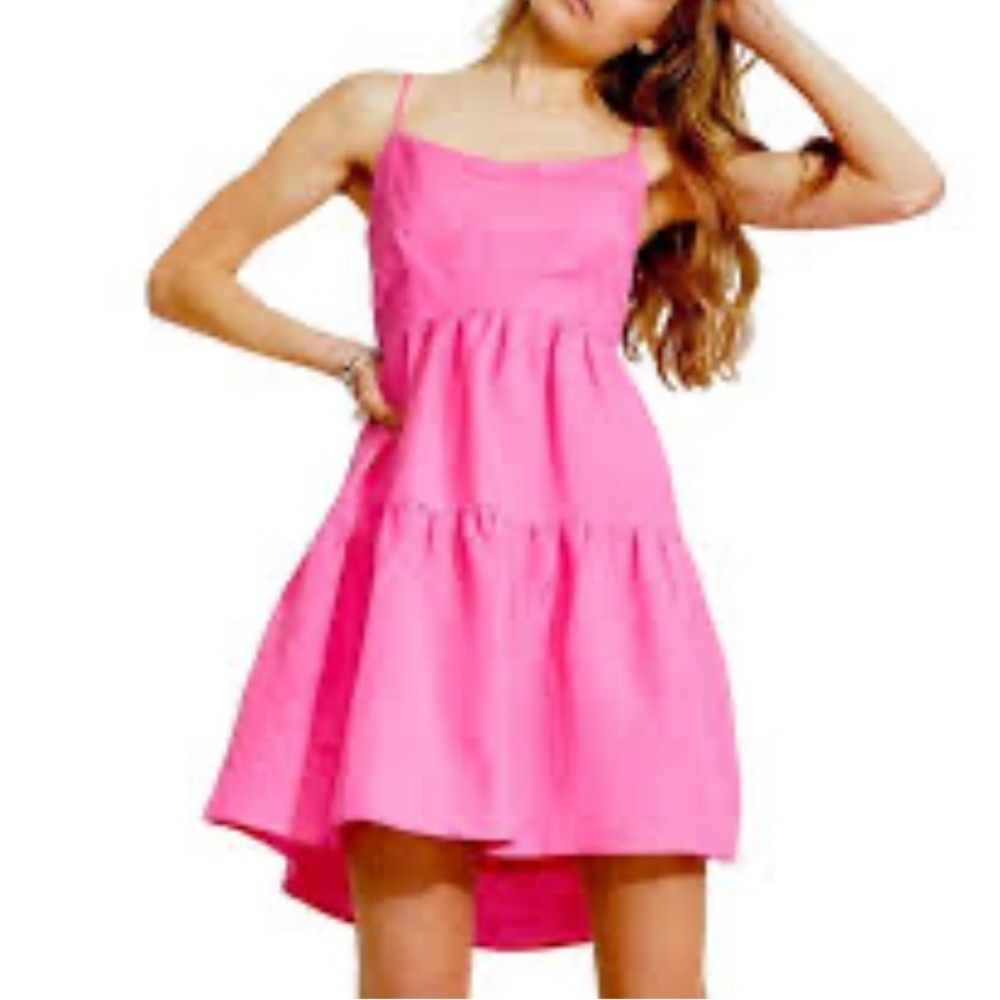 Bardot dress Amelie Tiered Linen blend NEW Size 8 medium pink pop lined